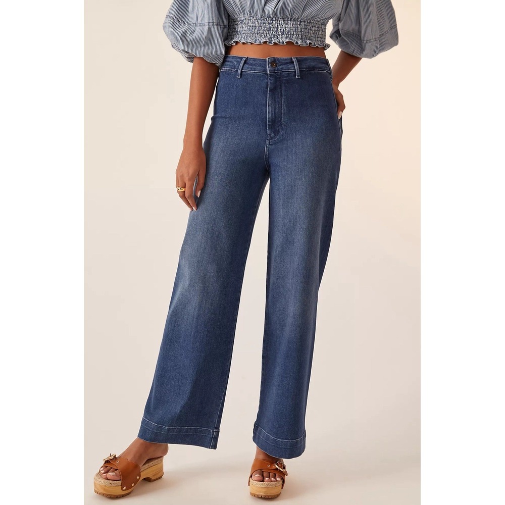 Anthropologie Pilcro The Skipper Jeans Womens 31 Dark Blue High Rise Wide Leg - Picture 3 of 13